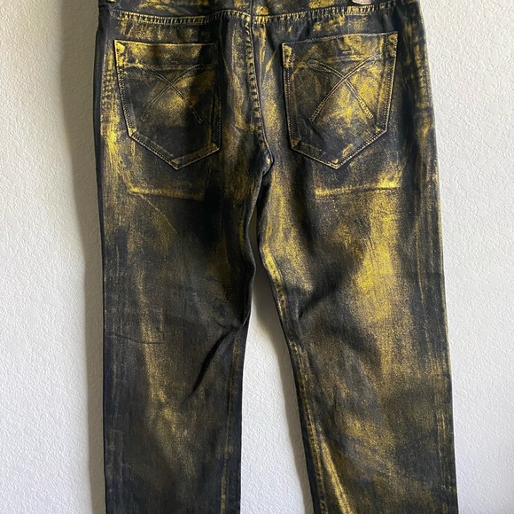 New Rare Rapper TI Akoo Y2K Gold Metallic and Black HipHop Streetwear Jeans 38 - Picture 14 of 15